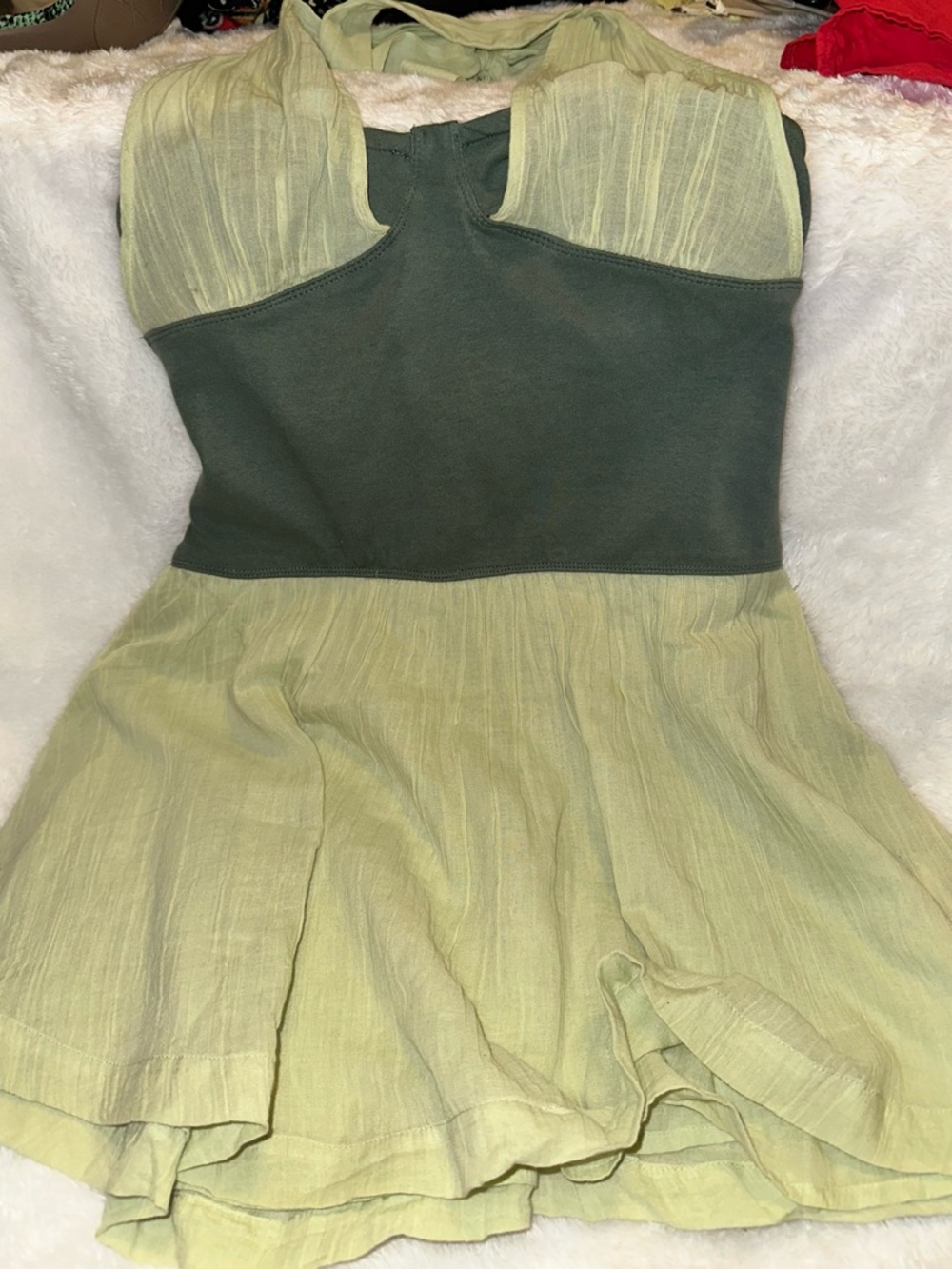 Free Est Olive and Pale Lime Backless Two-Tone Dress/Tunic NWOT